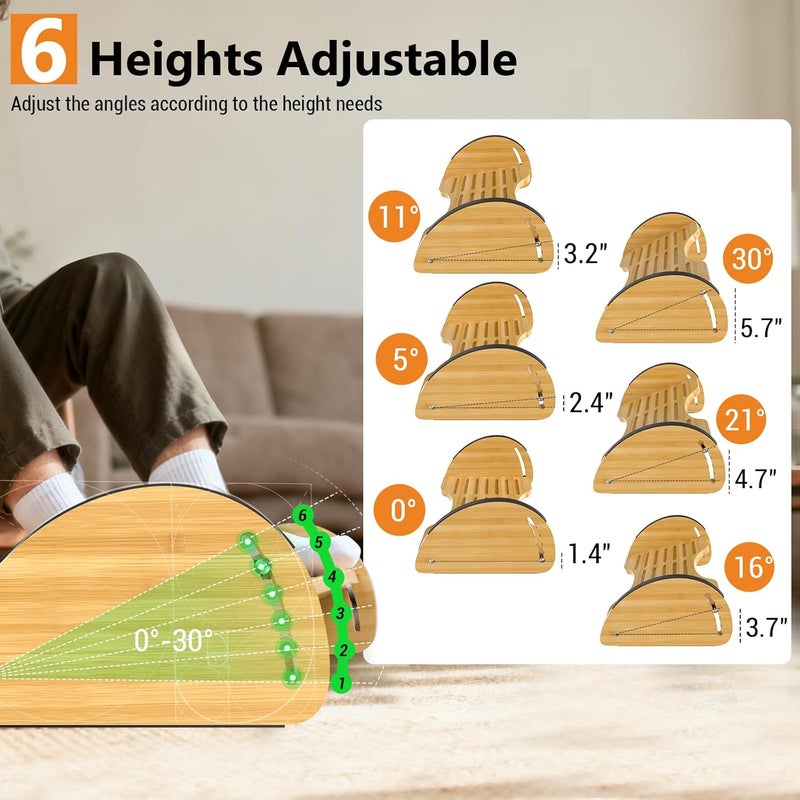 FOXHIVE Bamboo Foot Rest for Under Desk at Work - Reversible Rocking Under Desk Footrest 2-in-1 with 6 Adjustable Heights, Ergonomic Foot Rest Under Desk with Anti-Slip Surface for Home, Office and Gaming - Image 4